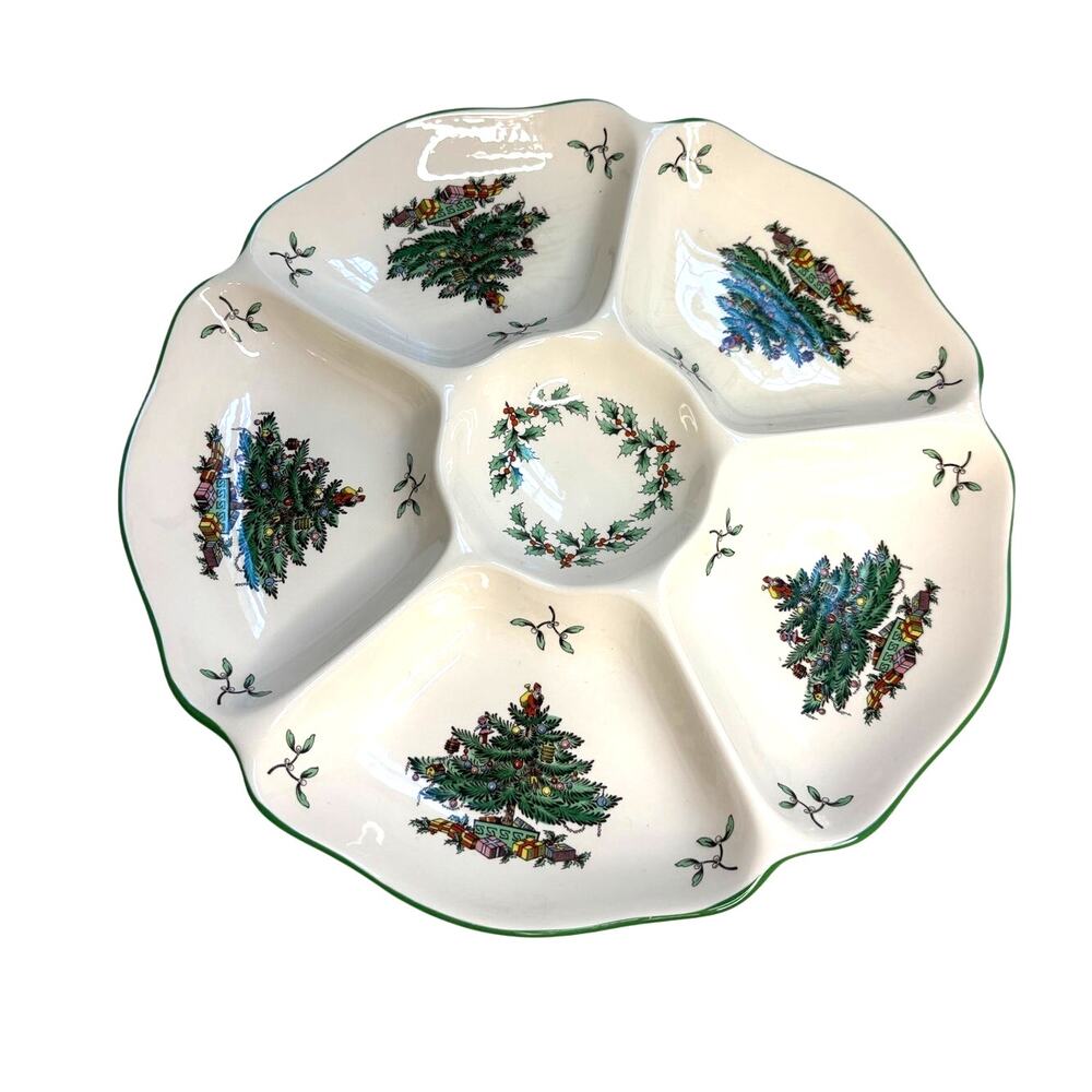 Vintage Spode England Christmas Tree Hors d'Oeuvres Serving Tray